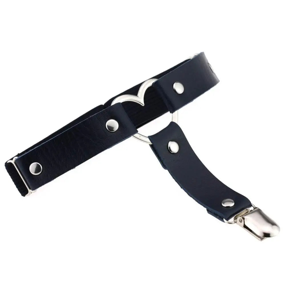 Punk Goth PU Leather Elastic Garter Belt Leg Thigh Ring Suspender Stockings Belt Leg Chain Harness Heart Body Jewelry