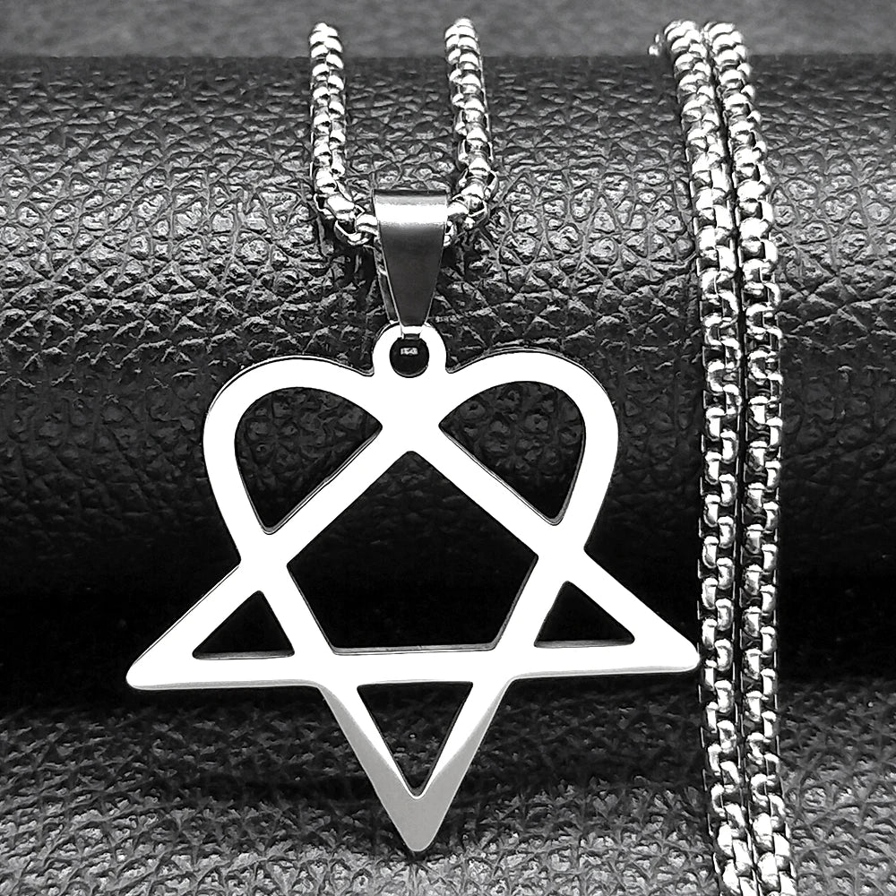 Heartagram star necklace in stainless steel, goth punk chain, hip hop rock jewelry for men and women, stylish goth punk accessory