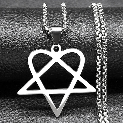 Heartagram star necklace in stainless steel, goth punk chain, hip hop rock jewelry for men and women, stylish goth punk accessory