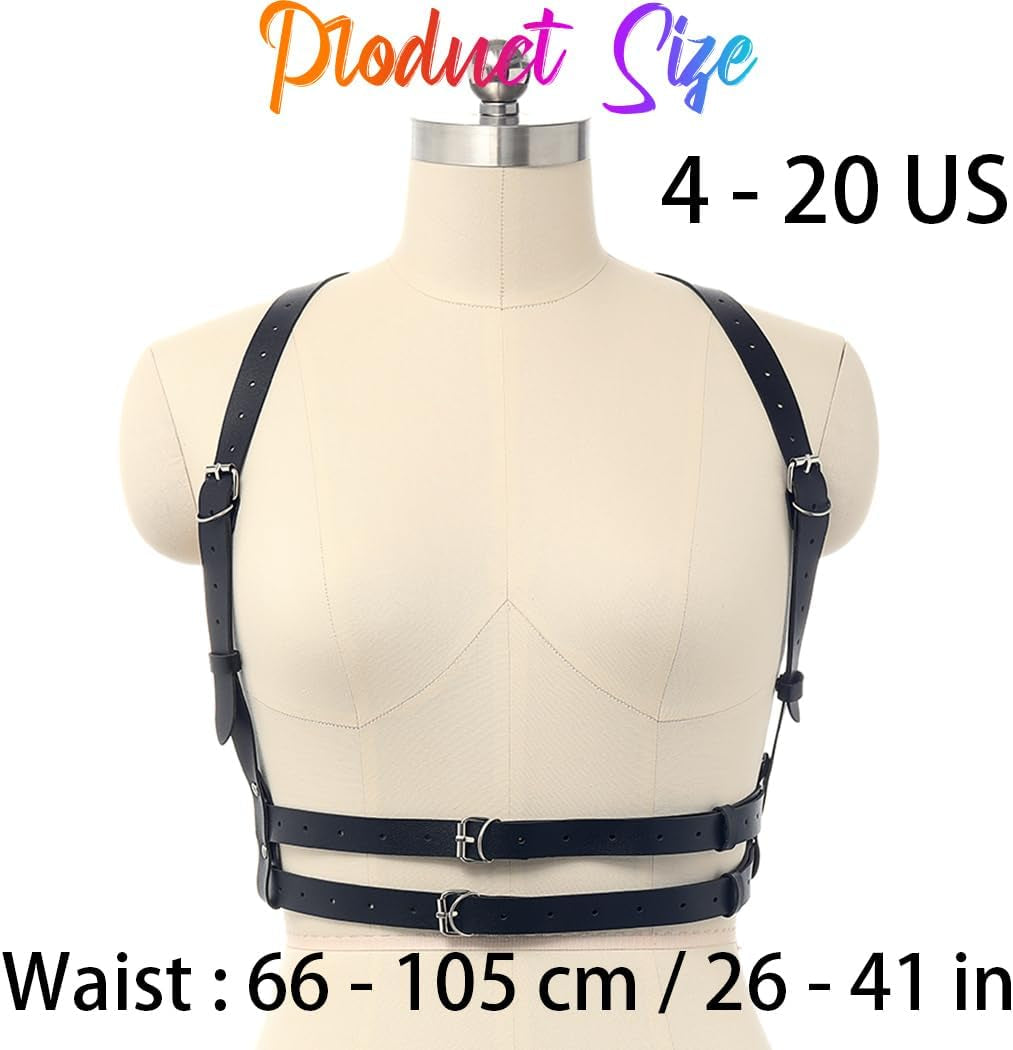 Black Waist Harness Belt Fashion plus Size Leather Harness Belts Goth Chest Body Belt for Women