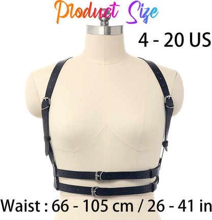 Black Waist Harness Belt Fashion plus Size Leather Harness Belts Goth Chest Body Belt for Women