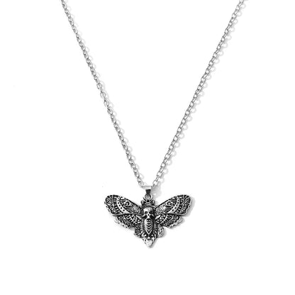 Death Moth Necklace Vintage Pendant Sugar Skull Gothic Butterfly Rock Emo Goth Hiphop Women Men Jewelry Halloween Accessories