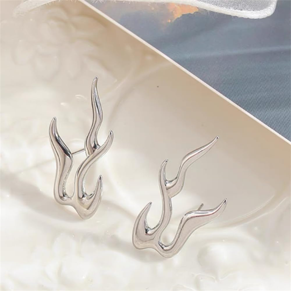 Vintage flame stud earrings by OIDIMS, hypoallergenic S925 sterling silver Gothic punk jewelry for cosplay and Halloween.
