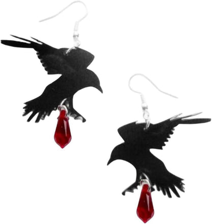 Gothic Raven Earrings Halloween Earrings for Women Vintage Black Red Crystal Acrylic Crow Earring Mystic Raven Costume Witch Costume Accessories Womens Halloween Costumes 2026