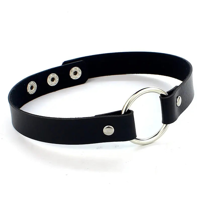 Gothic punk leather choker necklace with edgy spikes, perfect for parties and festivals, from PressureDen.store.