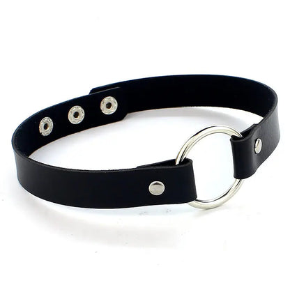 Gothic punk leather choker necklace with edgy spikes, perfect for parties and festivals, from PressureDen.store.