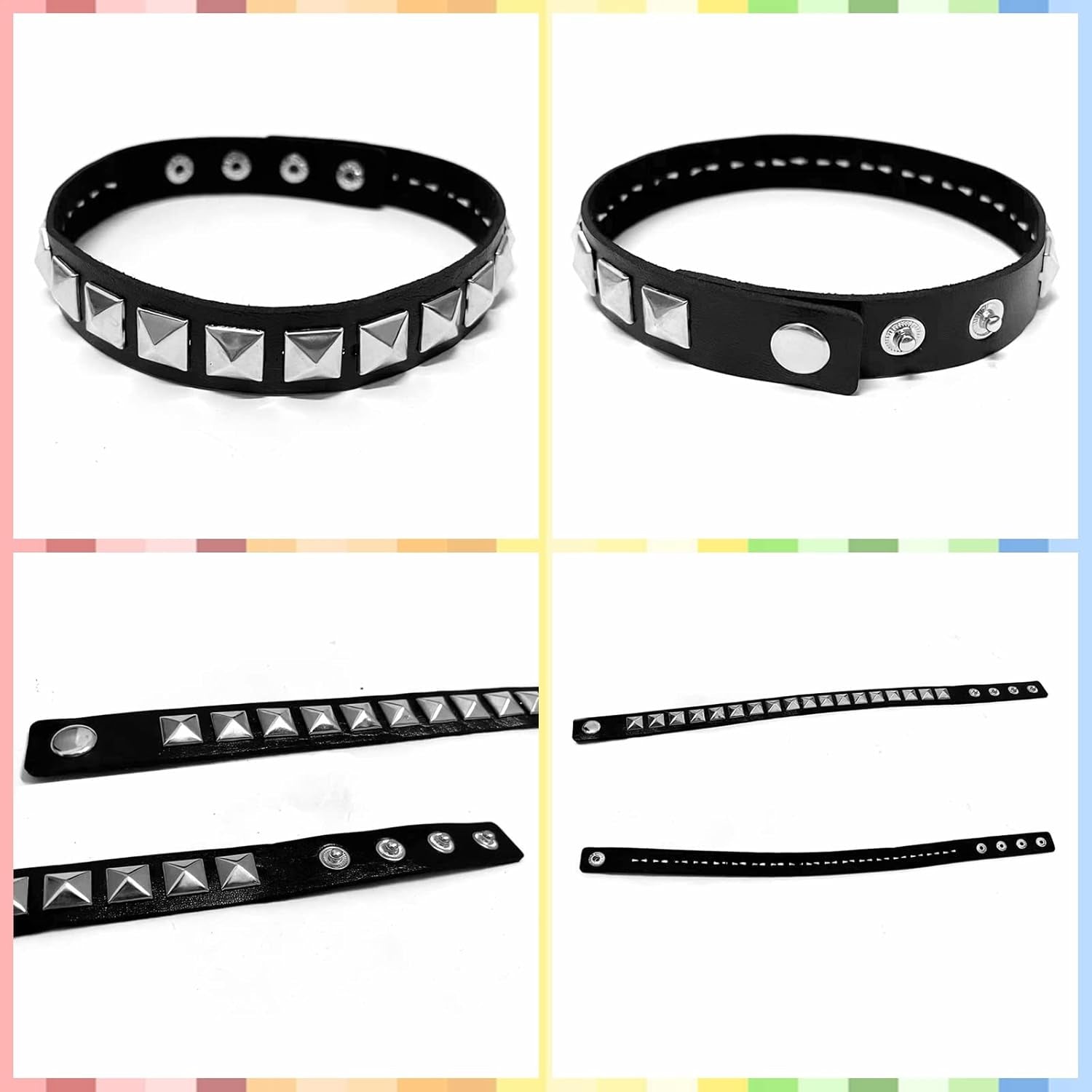 Studded Leather Choker Necklace and Bracelets Set for 80S 90S Vintage Women Men Punk Rock Emo Goth Jewelry Scene Costume Accessories