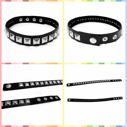 Studded Leather Choker Necklace and Bracelets Set for 80S 90S Vintage Women Men Punk Rock Emo Goth Jewelry Scene Costume Accessories