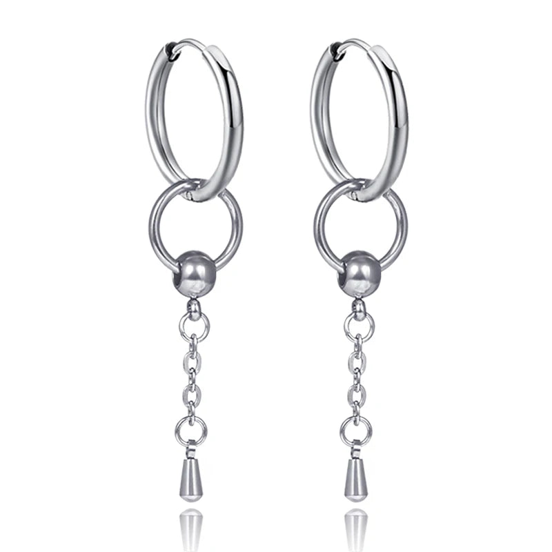 New Punk Stainless Steel Chain Hoop Earrings for Women Men 2021 Trendy Goth Pop Hip Hop Pendants Ear Jewelry Accessories Earring