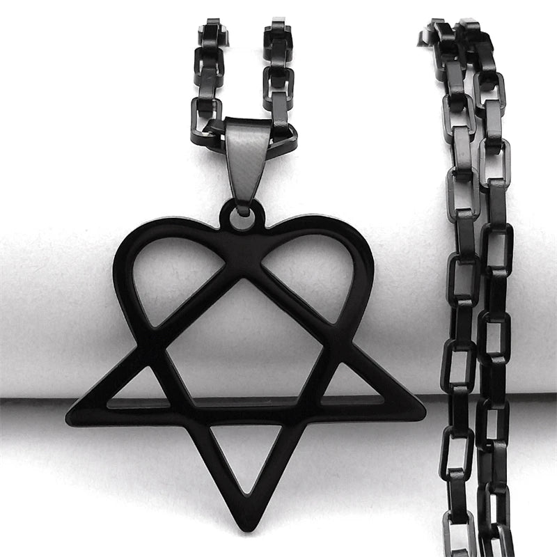 Heartagram star necklace by PressureDen.store featuring a stainless steel goth punk chain for men and women.