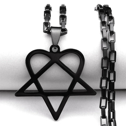 Stainless steel hip hop heartagram star necklace with goth punk chain jewelry for men and women, featuring bold metallic design.
