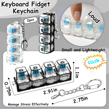 2-Pack 4-in-1 Keyboard Fidget Toy Keychains – Stress Relief Clicker Buttons for Relaxation (Clear Black)