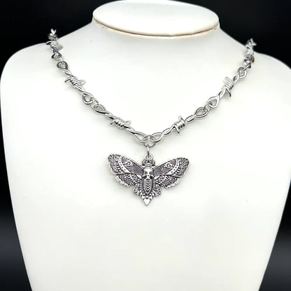 Goth Moth Skull Barbed Wire Cross Pendant Choker Necklace Punk Hip Hop Jewelry Y2K Vampire Little Thorns Chain Choker Gift