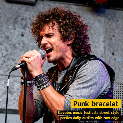 Spike Bracelet for Men & Women | Adjustable Black Leather Punk Bracelets with Studs & Rivets | Goth Rock Biker Wristband