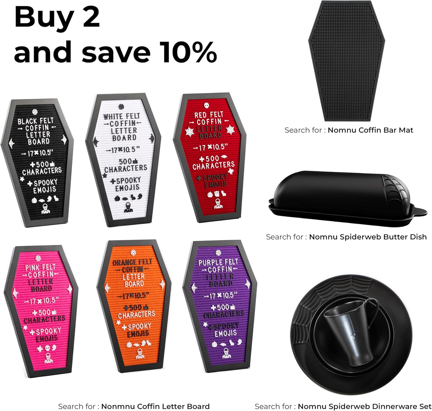 Coffin Letter Board Black +3D Bat Stickers +650 Characters, Spooky Seasonal Emojis, Wooden Stand - 17X10.5 Inches - Coffin Shaped Goth Decor Sign Halloween Decorations Gothic Decor Birthday Home Spooky Gifts