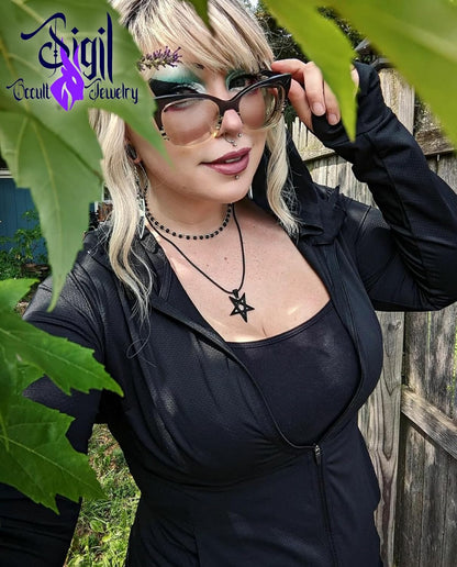 Gothic inverted pentagram necklace by XerxesJewelry.com featuring occult-inspired jewelry for witches and gothic fashion.