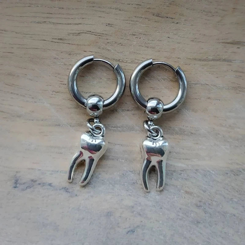Teeth Earrings, Human Teeth, Huggie Hoops, Mens Earring, Womens Jewelry, Goth Jewelry, Emo, Alternative, Punk Earrings