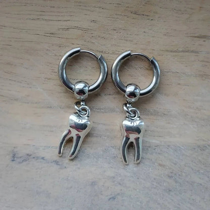 Teeth Earrings, Human Teeth, Huggie Hoops, Mens Earring, Womens Jewelry, Goth Jewelry, Emo, Alternative, Punk Earrings