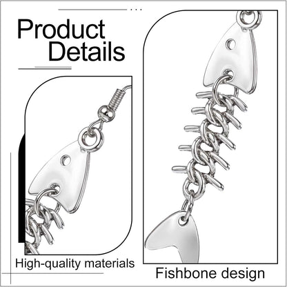 Pair of Yuanchu long fish bone dangle earrings in zinc alloy with punk goth style for women, featuring intricate design details.