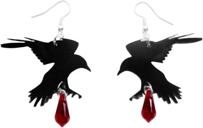 Gothic Raven Earrings Halloween Earrings for Women Vintage Black Red Crystal Acrylic Crow Earring Mystic Raven Costume Witch Costume Accessories Womens Halloween Costumes 2026