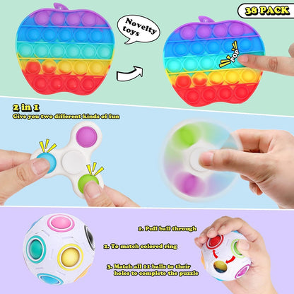 Ultimate 38-Piece Fidget Toy Set - Popit Dimple Sensory Pack for Kids & Adults - Perfect Classroom Prizes, Party Favors & Stress Relief for All Ages!