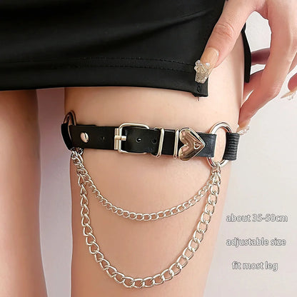 Sexy Leather Heart Belt Elastic Leg Thigh Garter Girl Women Harness Goth Accessories Black Gothic Rivet Punk Anklet