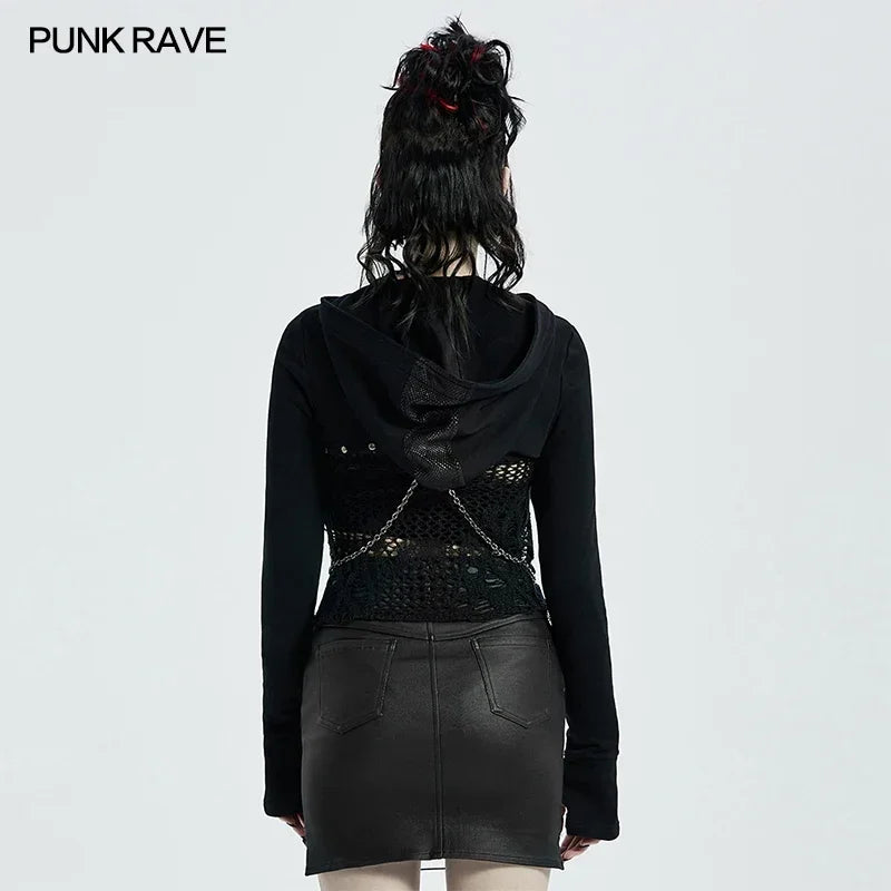 Chic Punk-Style Black Printed Woven Short Coat - Perfectly Warm for Spring and Autumn