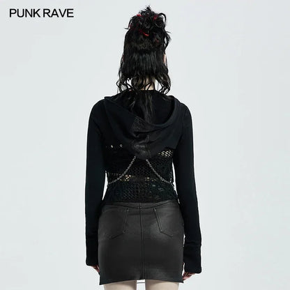 Chic Punk-Style Black Printed Woven Short Coat - Perfectly Warm for Spring and Autumn