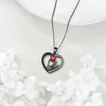 Skeleton Hand Necklace S925 Silver Skull Heart Pendant Gothic Jewelry Halloween Gifts for Women