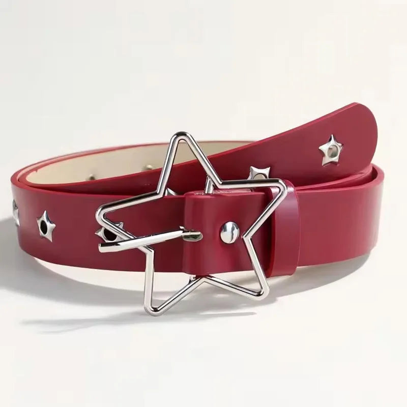 Y2K Punk Star Eyelet Black Rivet Belt Goth Pu Leather Belts for Women Jeans Pants Boys and Girls Students Belt