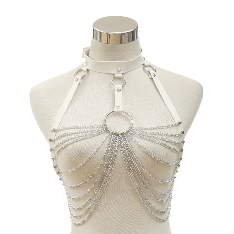 Goth Leather Body Harness Chain Bra Top Chest Waist Belt Witch Gothic Punk Fashion Festival Jewelry Sexy Accessories