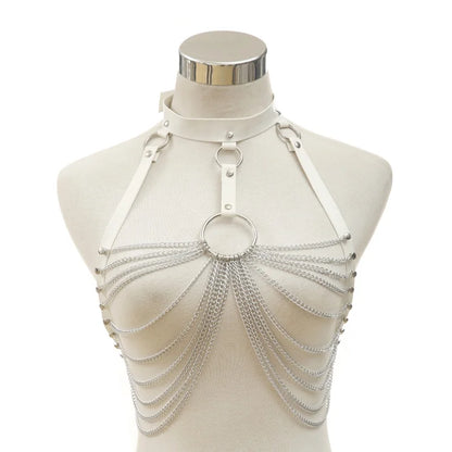 Goth Leather Body Harness Chain Bra Top Chest Waist Belt Witch Gothic Punk Fashion Festival Jewelry Sexy Accessories