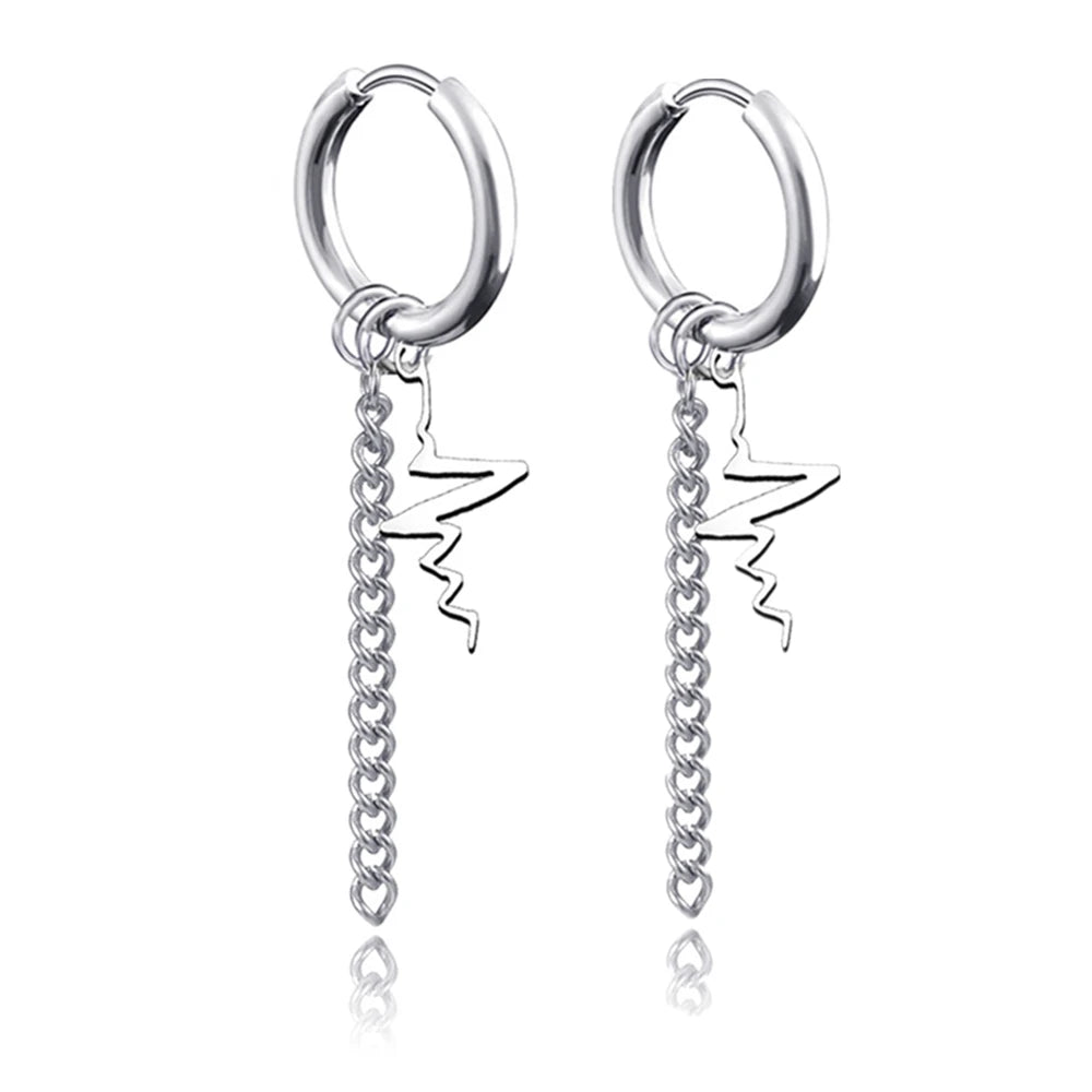 New Punk Stainless Steel Chain Hoop Earrings for Women Men 2021 Trendy Goth Pop Hip Hop Pendants Ear Jewelry Accessories Earring