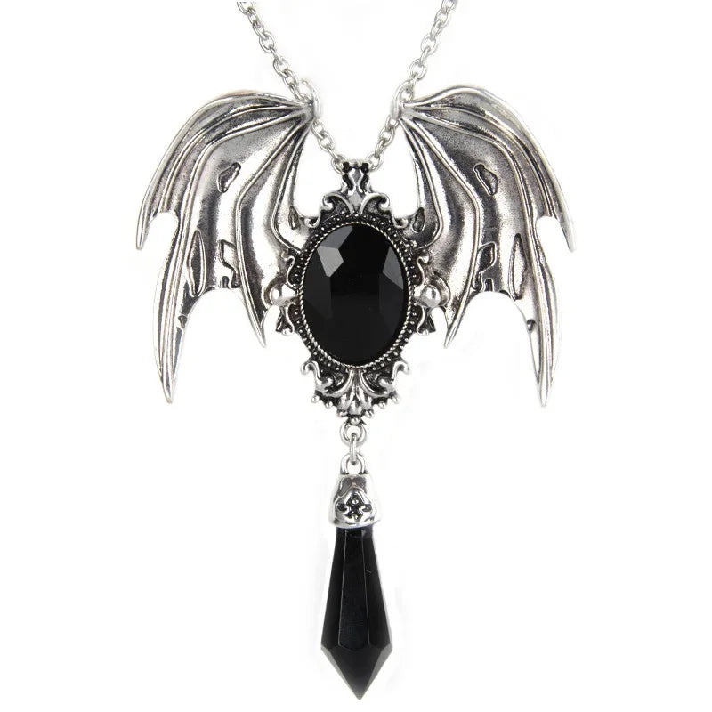 Gothic dragon bat eagle heart rose pendant necklace with intricate design, metal jewelry for men and women, perfect costume accessory.