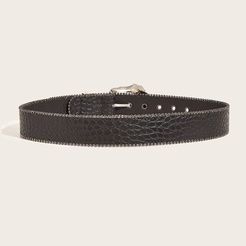Luxury unisex goth Y2K jeans belt by PressureDen.store featuring a black punk style design and a 3.8cm waistband.