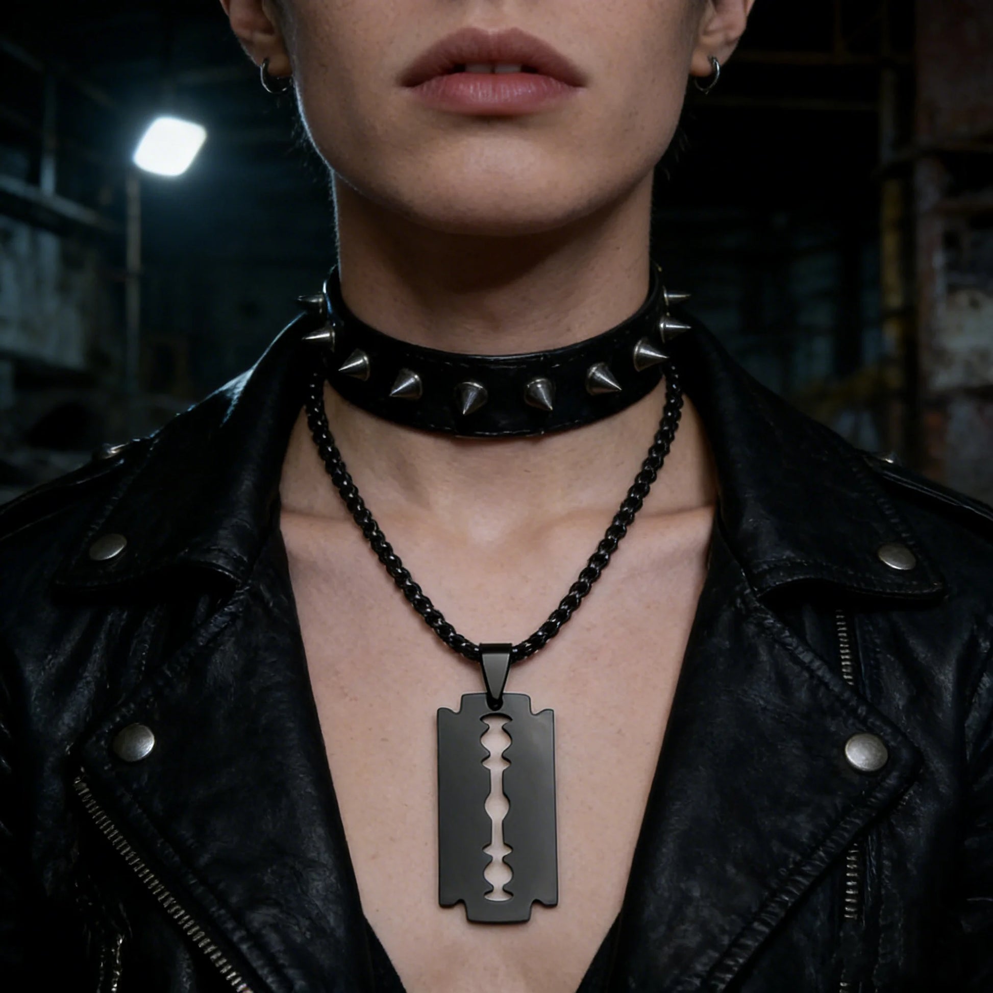 Gothic Blade Razor Pendant Necklaces Men Stainless Steel Black Goth Male Chain Necklace Grunge Y2K Emo Jewelry Collier Homme