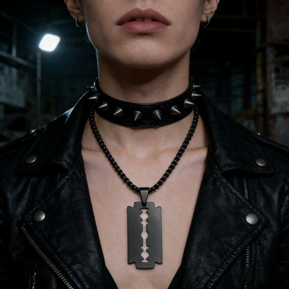 Gothic Blade Razor Pendant Necklaces Men Stainless Steel Black Goth Male Chain Necklace Grunge Y2K Emo Jewelry Collier Homme