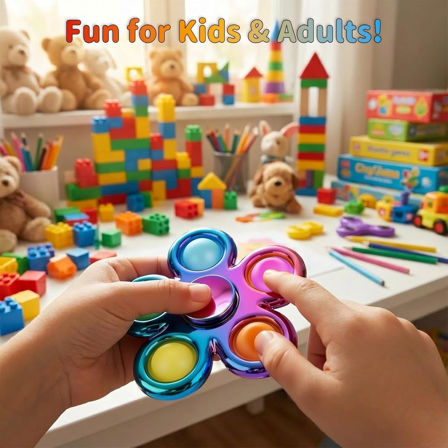 Stress Relief Fidget Toy 3-Pack - Pop Fidget Spinner for Kids & Adults, Perfect for Autism and ADHD Sensory Play