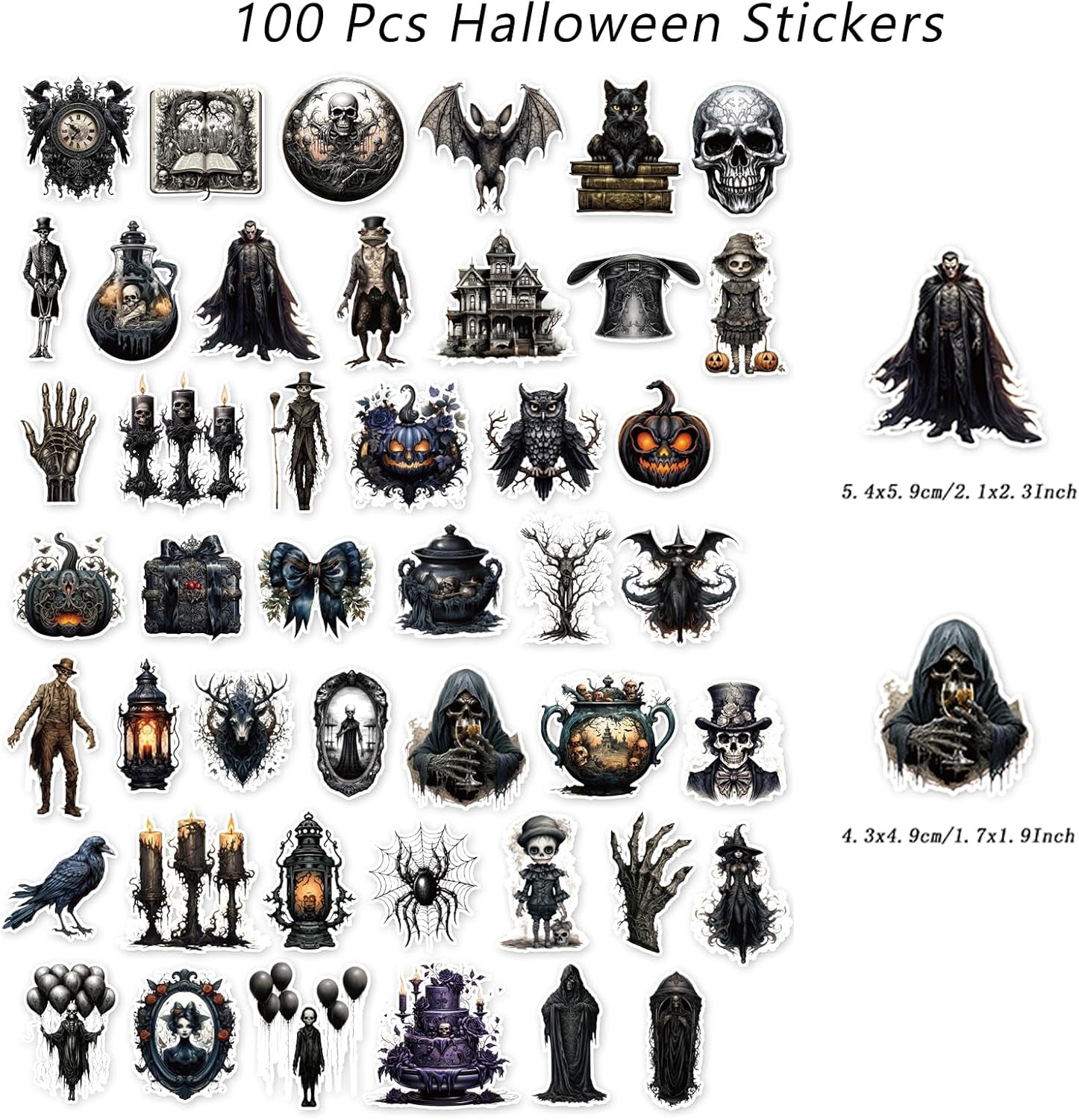 100 Pcs Goth Stickers, Retro Horriblr Skull Stickers for Adult, Scrapbook, Junk Journal, Collages, Decoration, Waterproof Vinyl Stickers for Laptop, Window, Water Bottles
