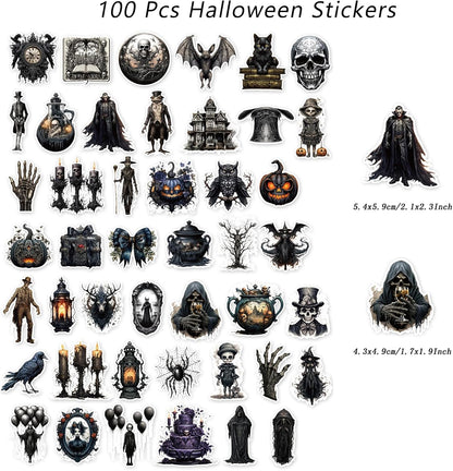 100 Pcs Goth Stickers, Retro Horriblr Skull Stickers for Adult, Scrapbook, Junk Journal, Collages, Decoration, Waterproof Vinyl Stickers for Laptop, Window, Water Bottles