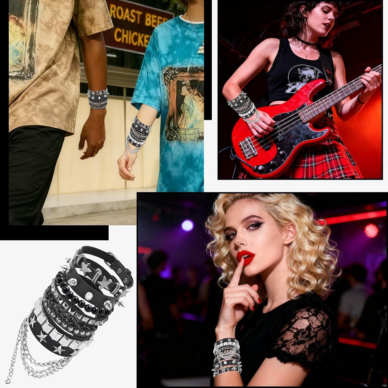 Emo Bracelets Punk Rock Studded Bracelet for Women Men Goth Leather Spiked Bracelets Emo Jewelry Accessories