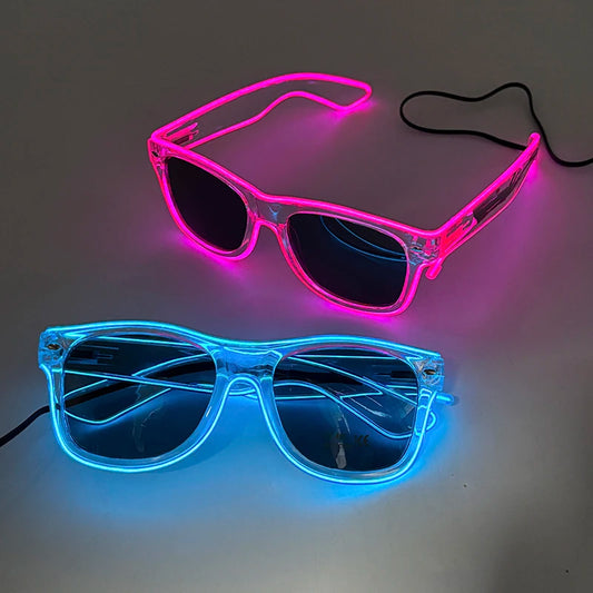 Glow in the Dark LED Sunglasses for Concerts and Raves - Cyberpunk Style Pink Sunshade Glasses for Men and Women