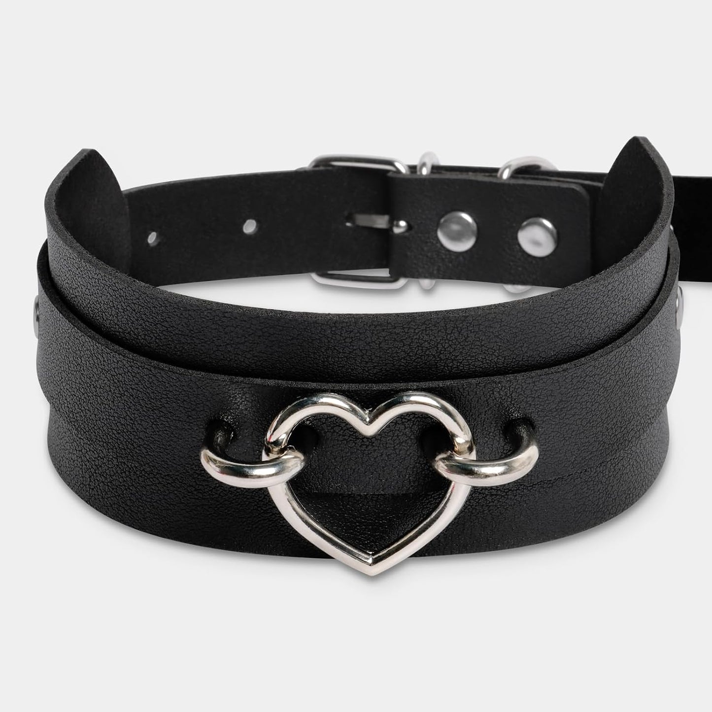 GIFTGRIN gothic leather choker necklace with metal accents, stylish punk accessory for fashion, rave, and Halloween cosplay.