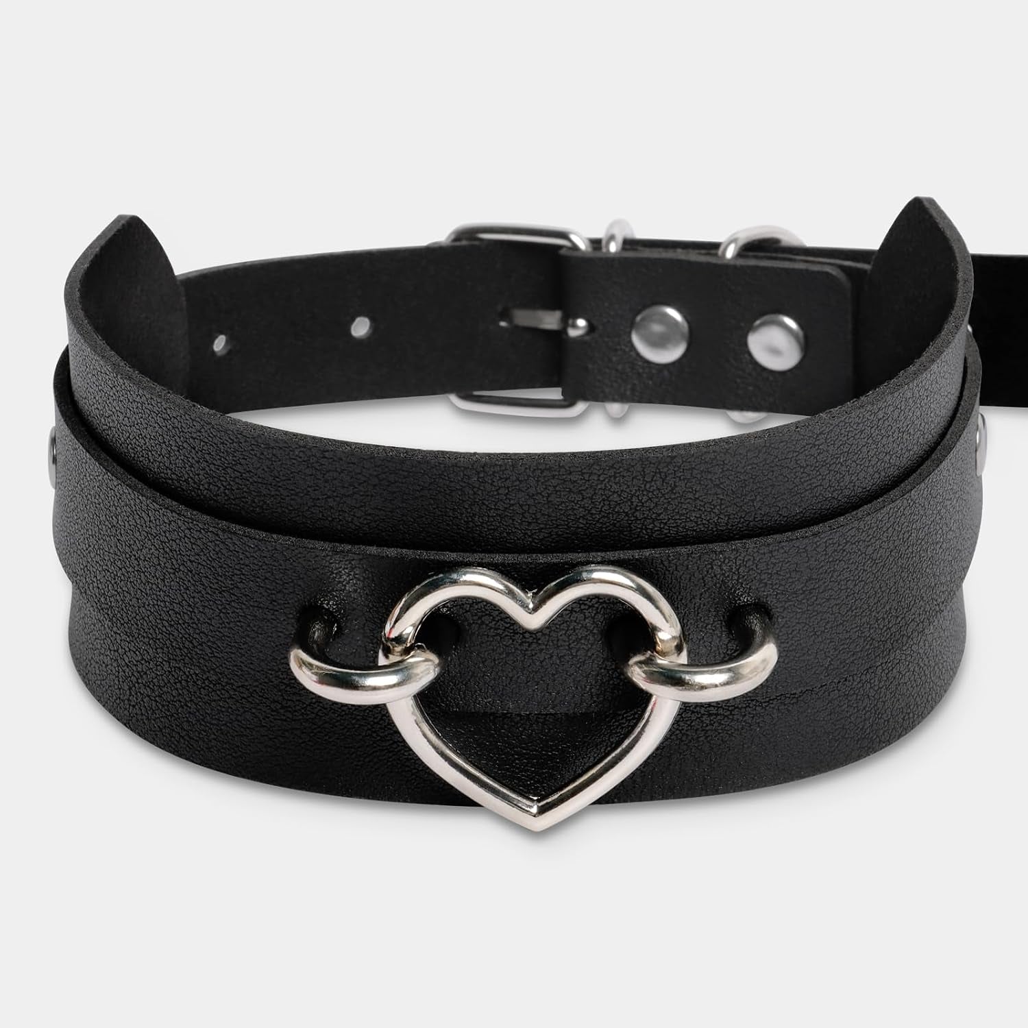 GIFTGRIN gothic leather choker necklace with metal accents, stylish punk accessory for fashion, rave, and Halloween cosplay.