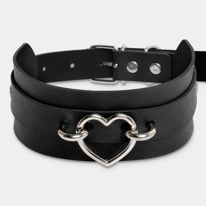 GIFTGRIN gothic leather choker necklace with metal accents, stylish punk accessory for fashion, rave, and Halloween cosplay.