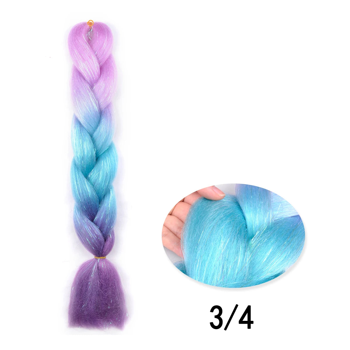Rainbow Ombre Jumbo Braid Hair Glitter Tinsel Extensions - Sparkle Up Your Festival Look!