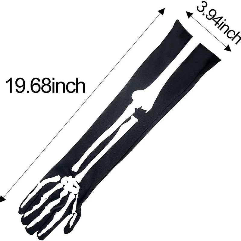 Glow in the dark skeleton skull gloves, unisex winter cosplay mittens with goth style, featuring skeleton designs for Halloween costumes.