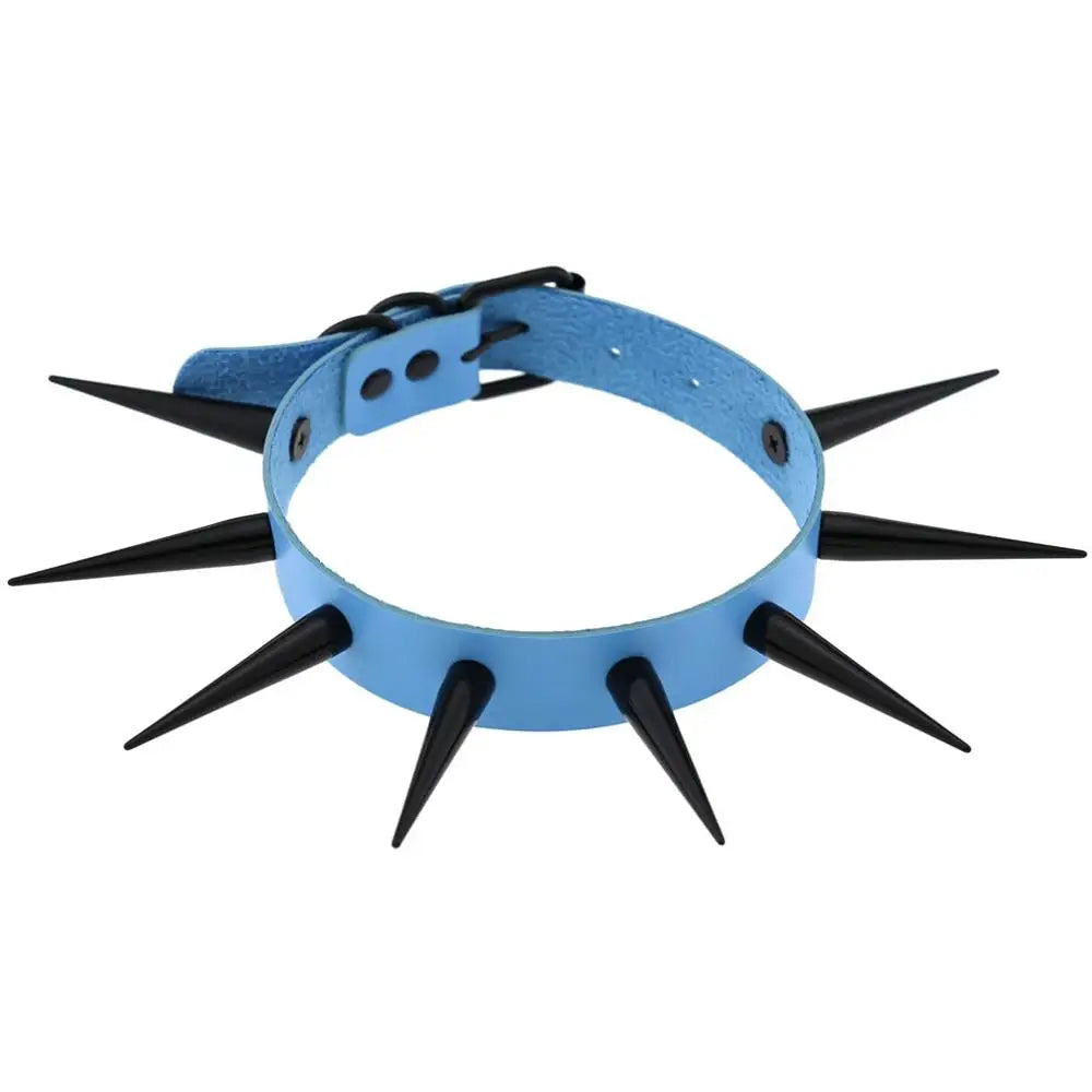 Rebel Spike Choker Necklace – Cyberpunk Leather Collar for Rave and Goth Styles