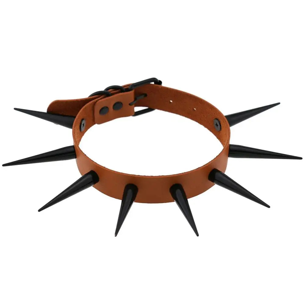 Rebel Spike Choker Necklace – Cyberpunk Leather Collar for Rave and Goth Styles