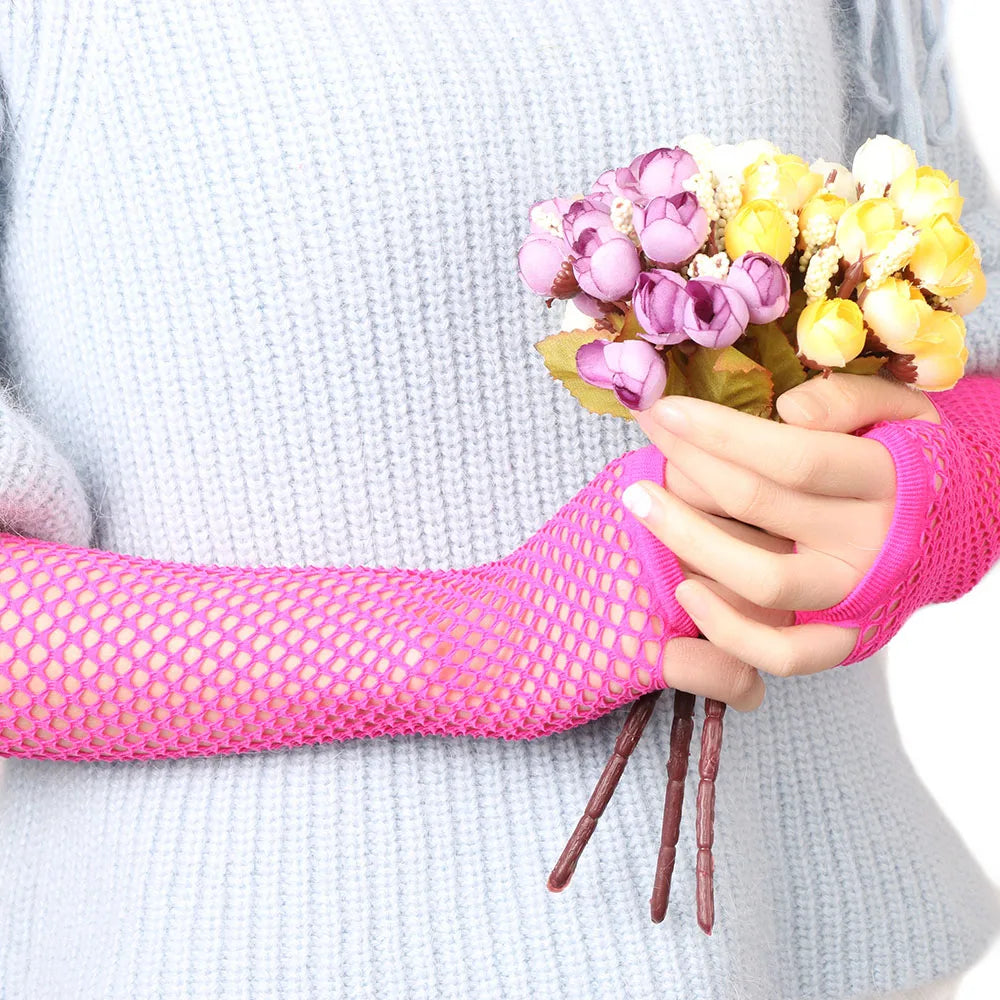 Edgy Fishnet Fingerless Gloves for Women - Punk Goth Hollow Out Disco Style
